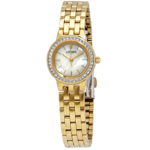 CITIZEN EJ6102-56D MOP GLITZ DIAL SWAROVSKI CRYSTALS GOLD STAINLESS WOMENS WATCH